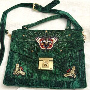 👜 ALDO Emerald Green Velvet Embroidered Satchel – Butterfly & Bee Detail